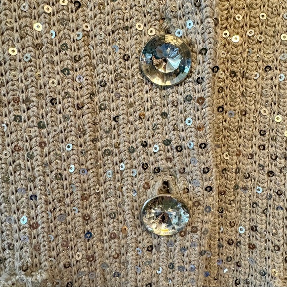 ECI New York Womens Silver Sequin Knit Jacket & Rhinestone Buttons Size Medium - Picture 8 of 13